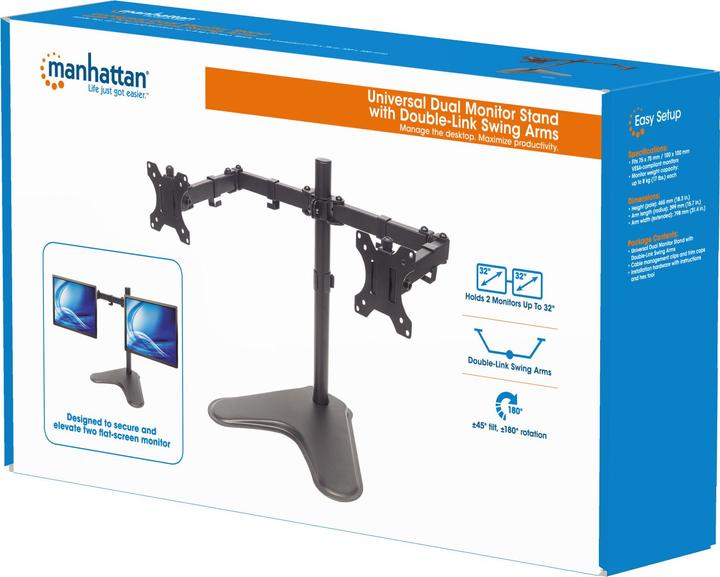 Produktbild Manhattan Standfuss Monitorarm für zwei Monitore 33 813 (Tisch, 32", 8 kg)