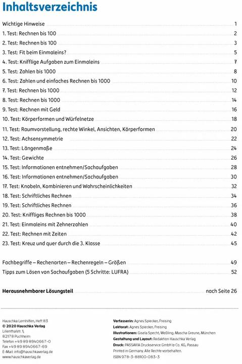 Produktbild Tests in Mathe - Lernzielkontrollen 3. Klasse (Deutsch, Agnes Spiecker, Gisela Specht, 2023)