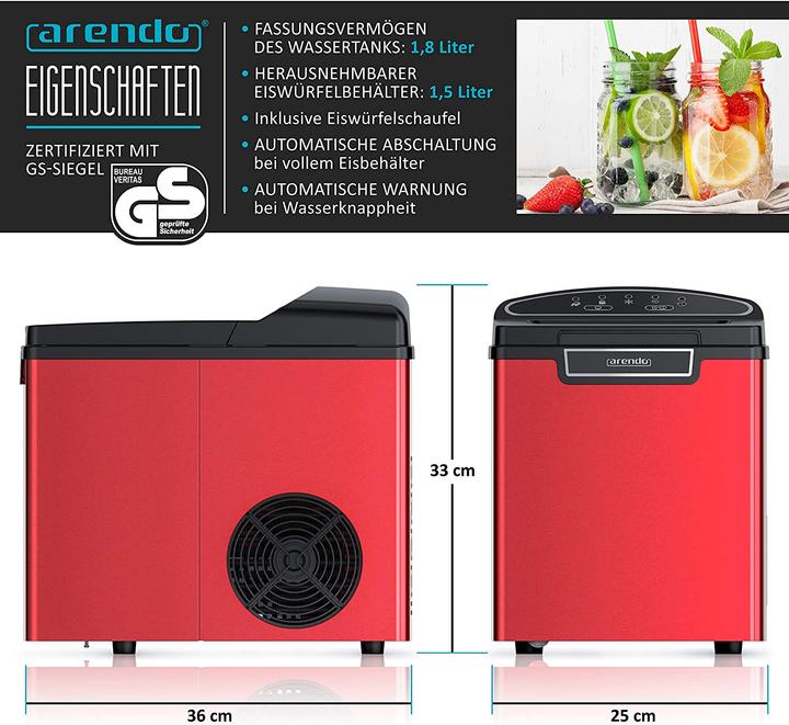 Actual product image Arendo Ice Cube Maker 1.8L, Red