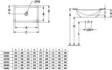 Produktbild Villeroy & Boch V&B Unterbauwaschtisch LOOP & FRIENDS o ÜL rechteckig 450x280mm we C+ (280 mm, 450 mm)