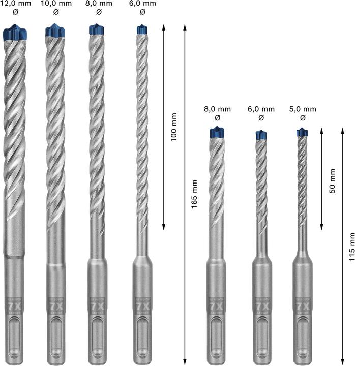 Actual product image Bosch Professional Zubehör EXPERT SDS plus-7X hammer drill bit set, 5/6/6/8/10/12 mm, 7 pcs. (5.0, 6.0, 8.0, 10.0, 12.0 mm)