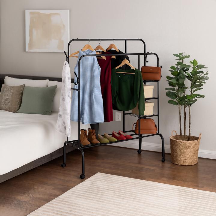 Actual product image Relaxdays - Kleiderständer auf Rollen Doppelstangen, Schwarz, 130 x 49 x 154 cm