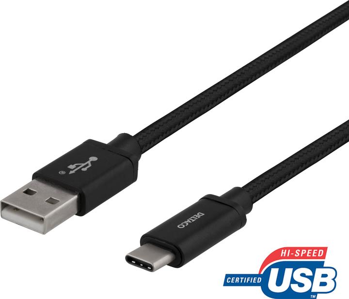 Deltaco USBC-1134M USB cable USB 2.0 USB A Black (2 m, USB 2.0)
