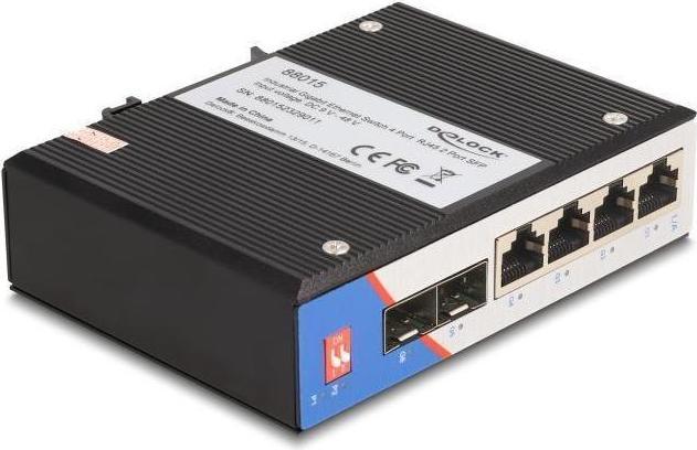 Actual product image Delock Industrial Gigabit Ethernet switch 4 port RJ45 2 port SFP for top-hat rail (6 Ports)