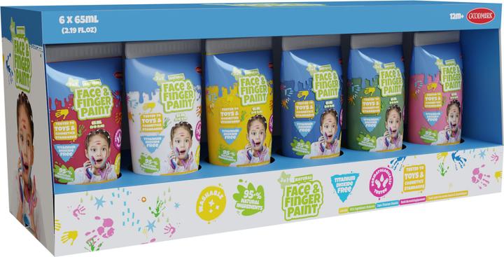 Productafbeelding Goodmark Natuurlijke gezichts- en vingerverf - 65 ml per flesje, verpakking van 6 - wit, rood, geel, groen
