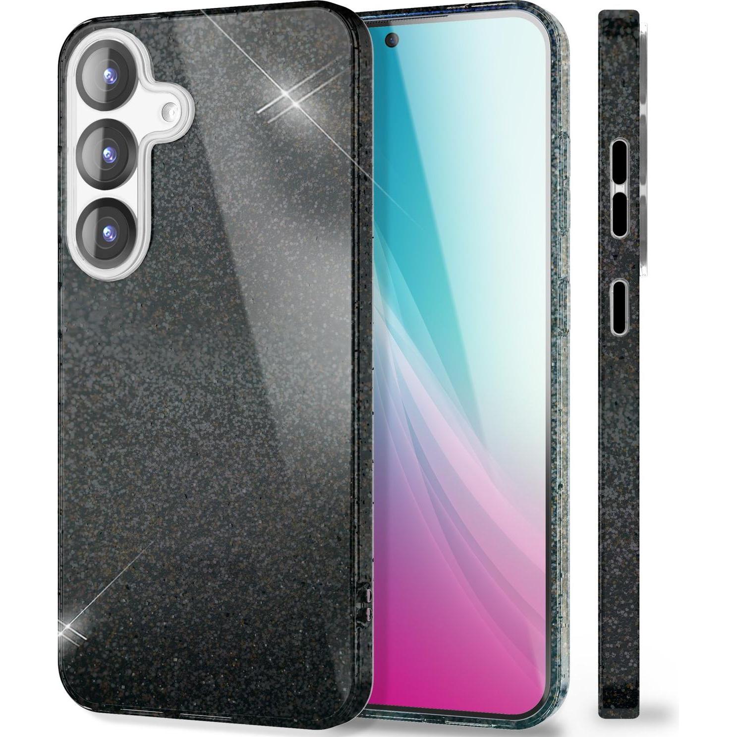 Nalia ShinePop - Stabile Glänzende Glitzer Hülle - Glamour Glitter Cover (Samsung Galaxy S25), Smartphone Hülle, Schwarz
