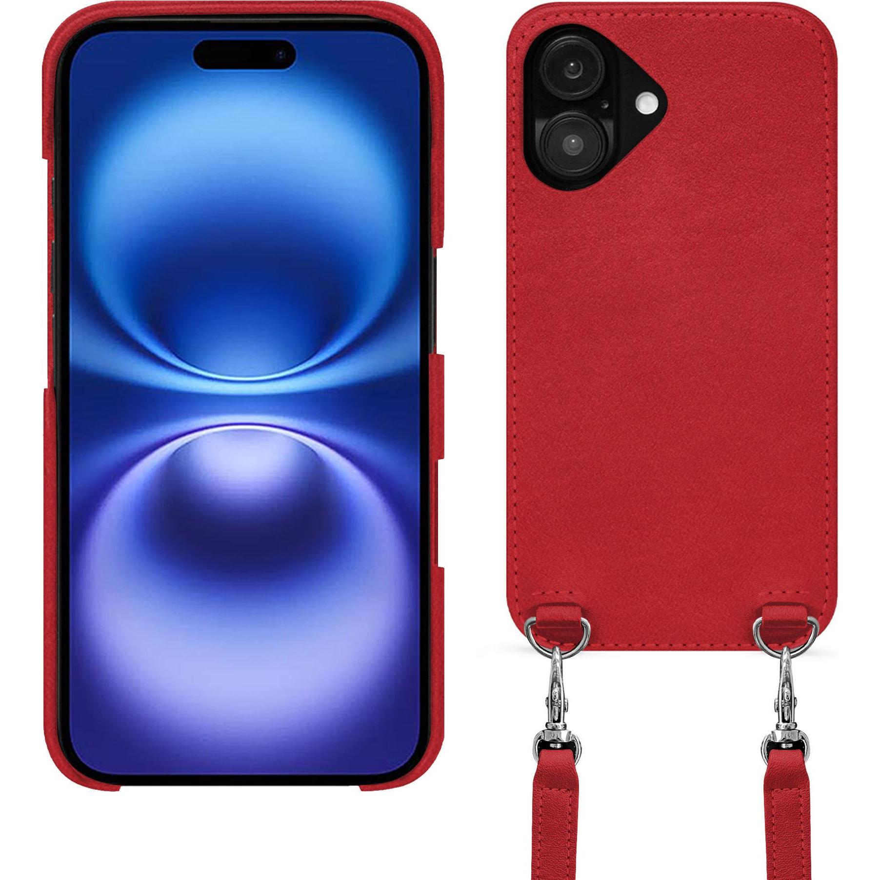 Noreve Schutzhülle mit Schulterriemen Apple iPhone 16 (Apple iPhone 16), Smartphone Hülle, Rot