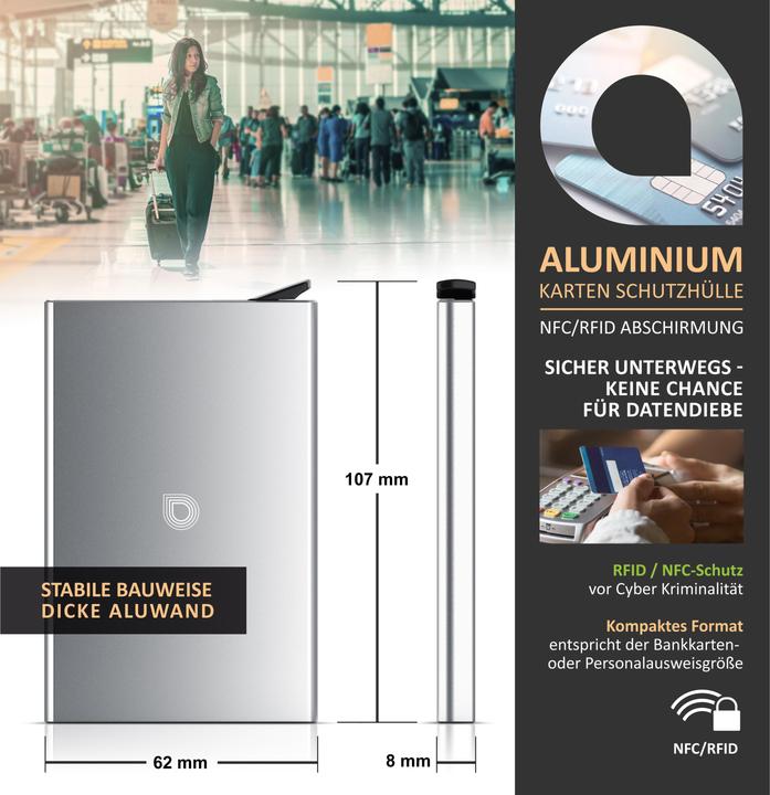 Produktbild Aplic Kartenetui Karten Schutzhülle aus Alu für 6 Karten NFC/RFID Abschirmung Blocker, Kartentresor
