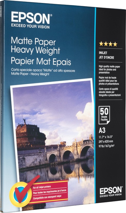 Image du produit Epson Papier épais, 50 feuilles (167 g/m², A3, 50 x)