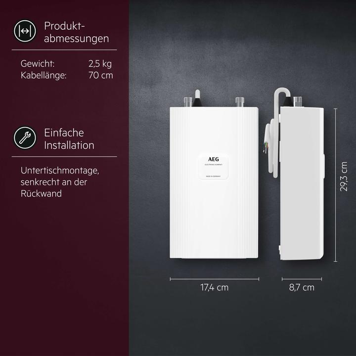 Produktbild AEG Haustechnik DDLE Kompakt 11/13 kW Kompakt Durchlauferhitzer für die Küche, 400 V, Untertisch, VDE geprüft
