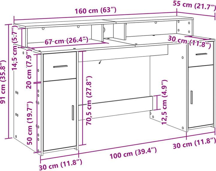 Immagine prodotto VidaXL Scrivania a LED (160 x 55 x 91 cm)