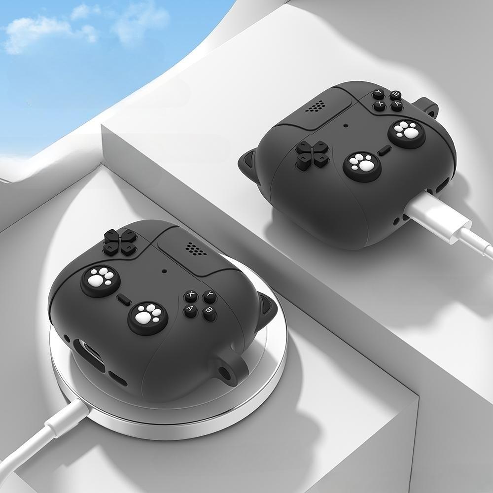 Thumbnail - Cover-Discount Airpods 4 - Silikoncase Schutzhülle 3D Katze (Kopfhörer Tasche), Kopfhörertasche + Schutzhülle, Schwarz