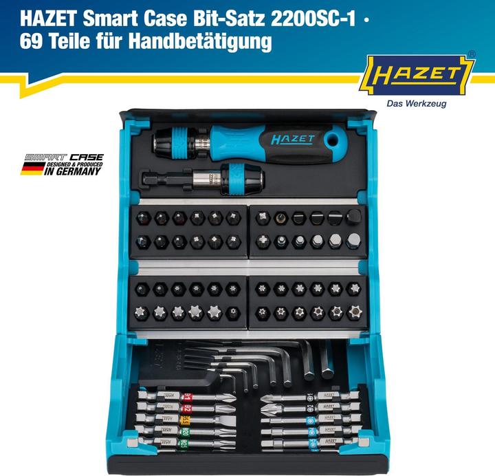 Produktbild HAZET SmartCase Bit Satz 2200SC-1 ∙ Sechskant6,3 (1/4 Zoll) ∙ Schlitz Profil, Kreuzschlitz Profil P… (Kreuz Pozidriv PZ, Kreuz Phillips PH, Schraubschlitz, Innensechsrund TX, Innensechskant)