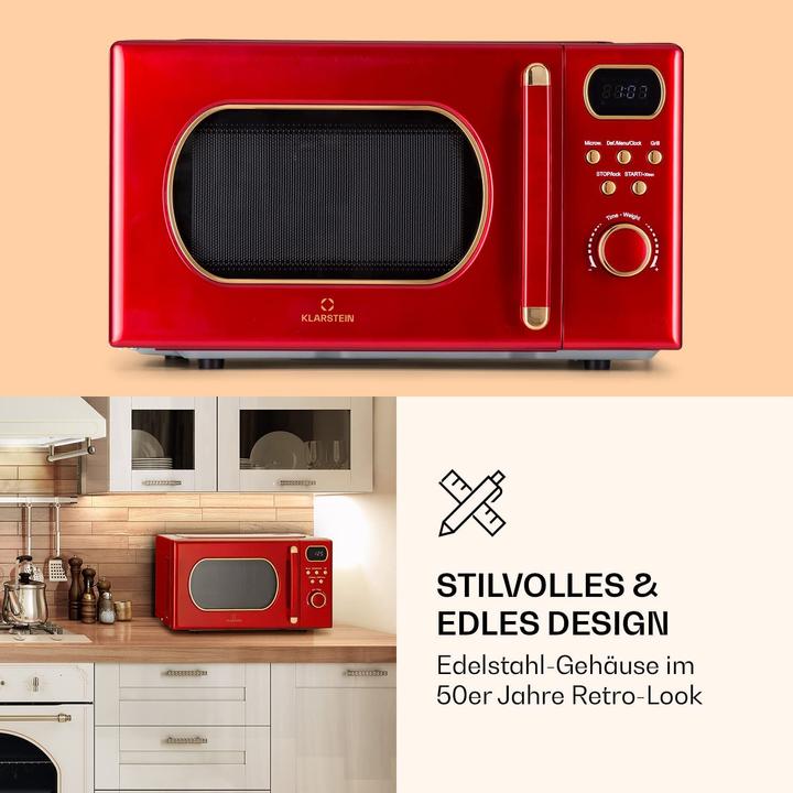 Actual product image Klarstein Retro Microwave, Red (20 l)