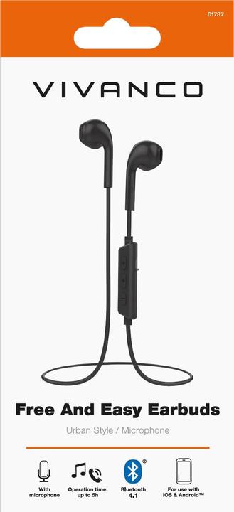 Actual product image Vivanco Free And Easy Headset In-ear Calls/Music Bluetooth Black (5 h, Wireless)