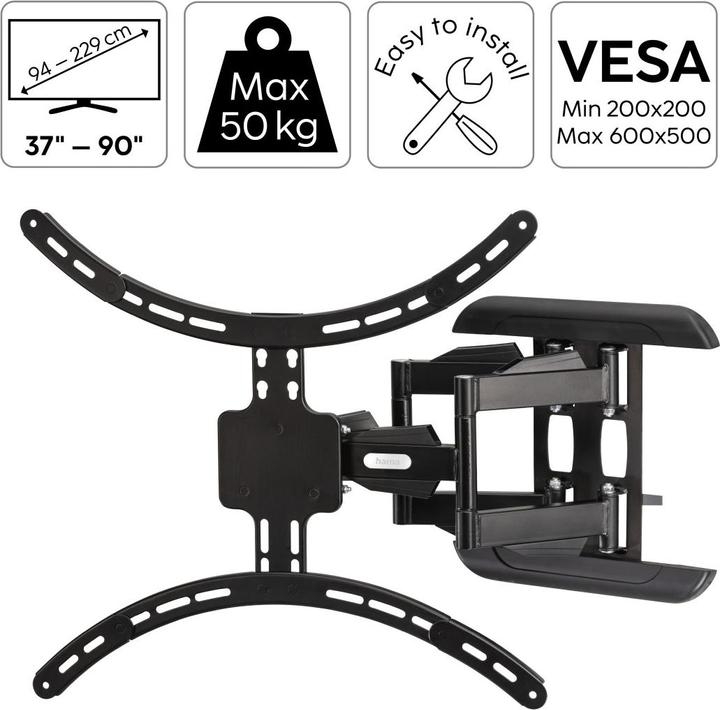 Image du produit Hama Support TV mural, pivotant, inclinable, extensible, 229 cm (90") à 50 kg (Mur, 50 kg, 37" - 90")