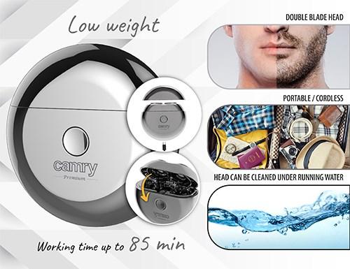 Actual product image Camry CR 2938 Travel shaver 2 heads from ears