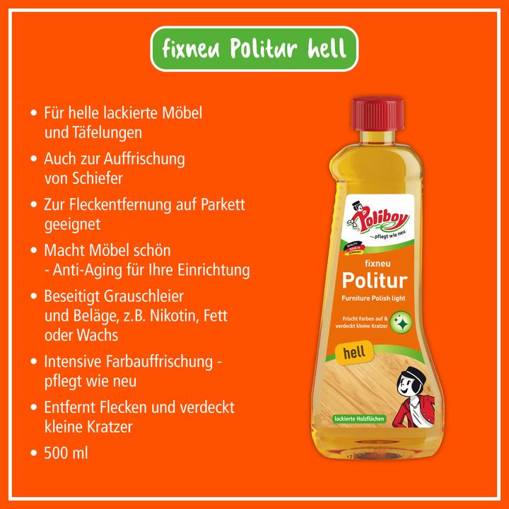 Produktbild Poliboy fixneu Politur hell - 500ml - mit Möbel Probe (0.50 l)