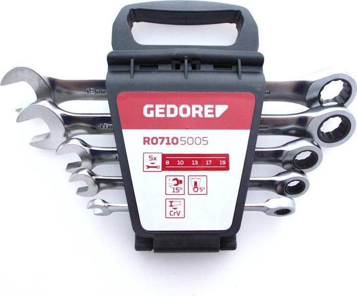 Actual product image Gedore Red red R07105005 Combination ratchet open-end spanner set SW8-19 mm 5 pieces (19 mm, 8 mm, 7 mm, 10 mm, 29 mm)