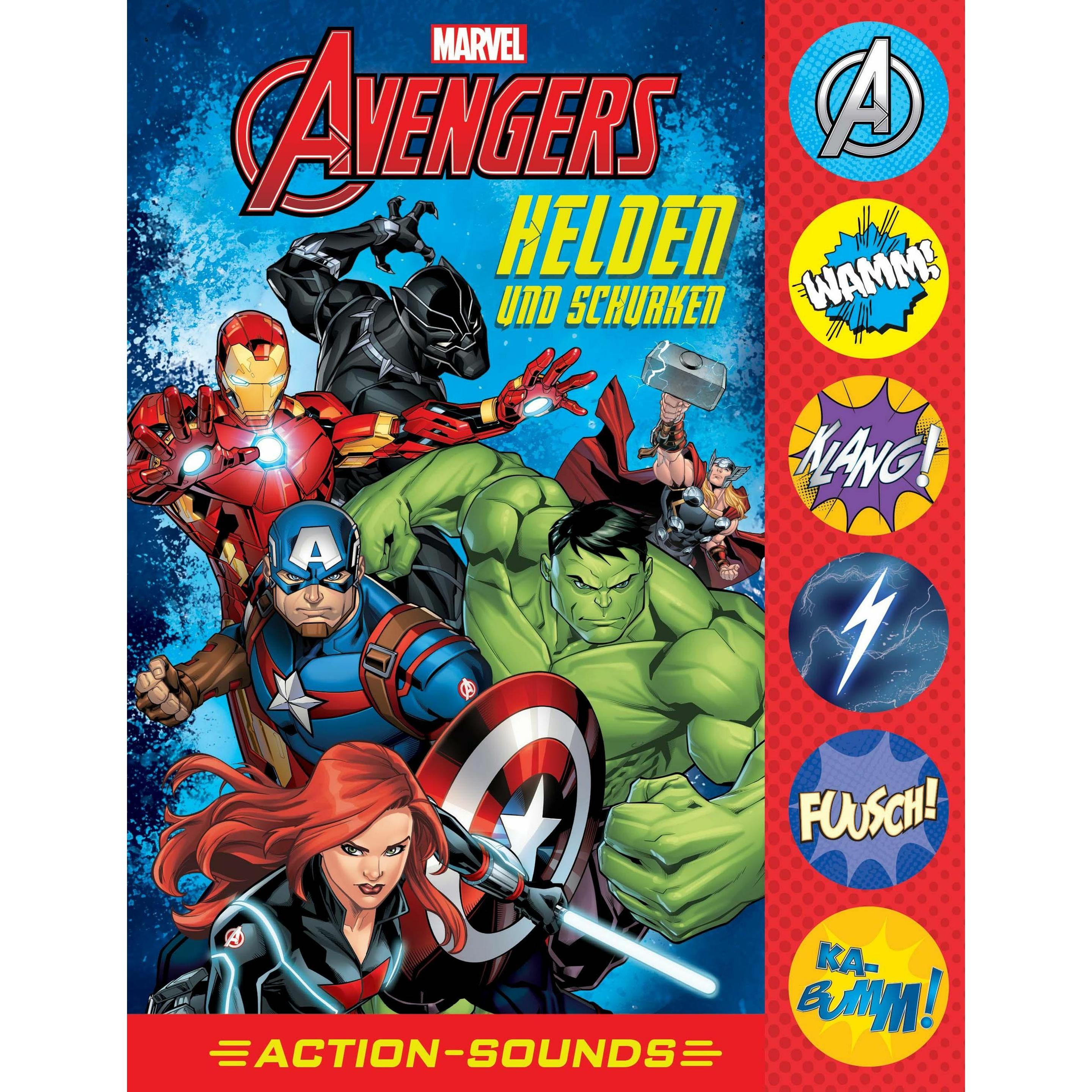 Marvel Avengers - Helden und Schurken - Action-Soundbuch mit 6 Geräuschen und 4 Comicgeschichten, Kinderbücher von Phoen...