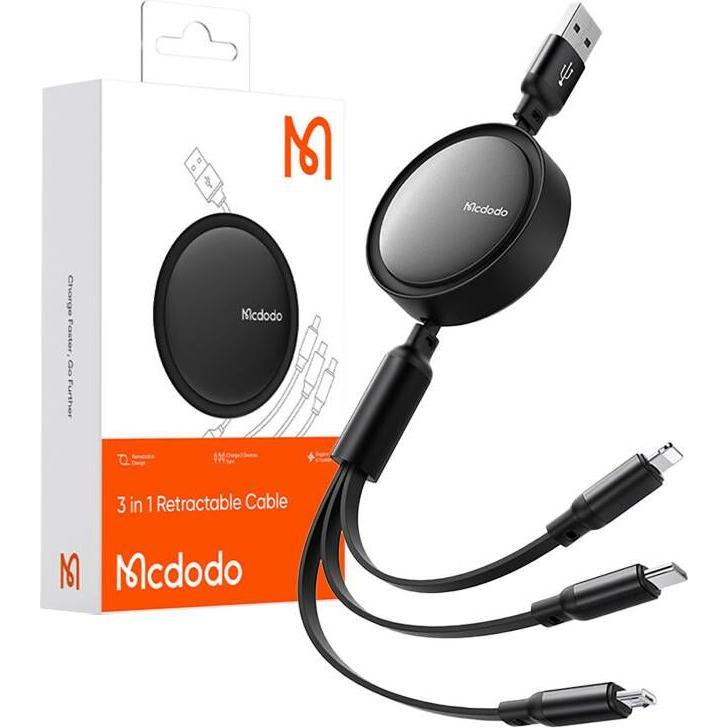 Thumbnail - Mcdodo 3in1 USB to USB-C / Lightning / Micro USB Cable, CA-7256, 3.5A, 1.2m (black) (1.20 m, USB 3.0), USB Kabel