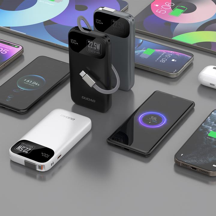 Produktbild Dudao K31 10000 mAh 22,5 W PD Powerbank mit integriertem Kabel - Schwarz (10000 mAh, 22.50 W, 38.50 Wh)