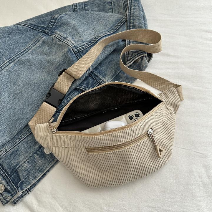 Actual product image Only-Bags.Store Stylische Cordtasche - Lässiger Fashion Sling Rucksack mit verstellbarem Gurt, Reissverschluss und