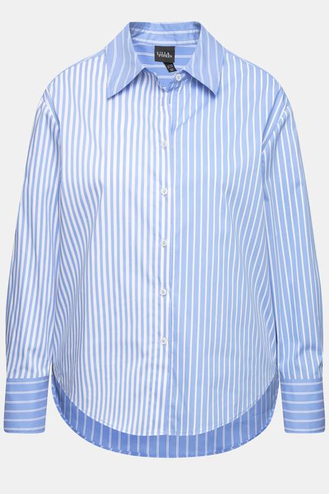 Immagine prodotto Ulla Popken Camicia dal taglio oversize con righe, collo da camicia e maniche lunghe (60)