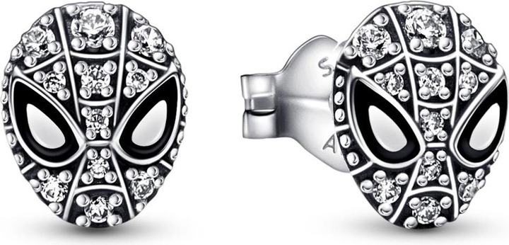 Actual product image Pandora Marvel Spider Man Mask Pavé Stud Earrings (Silver 925, Enamel)