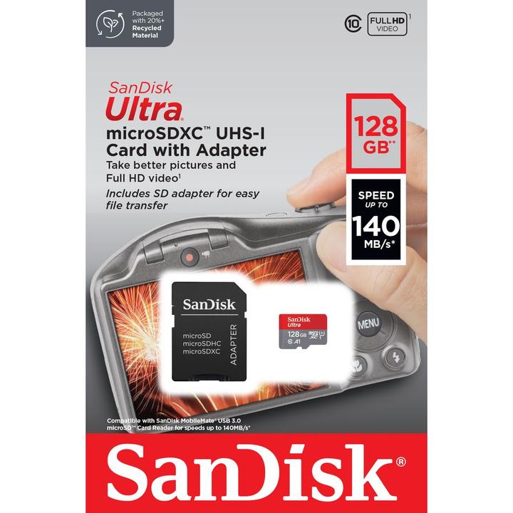 Image du produit SANDISK Adaptateur Ultra microSDXC /s+SD (128 Go, microSDXC, U1, UHS-I)