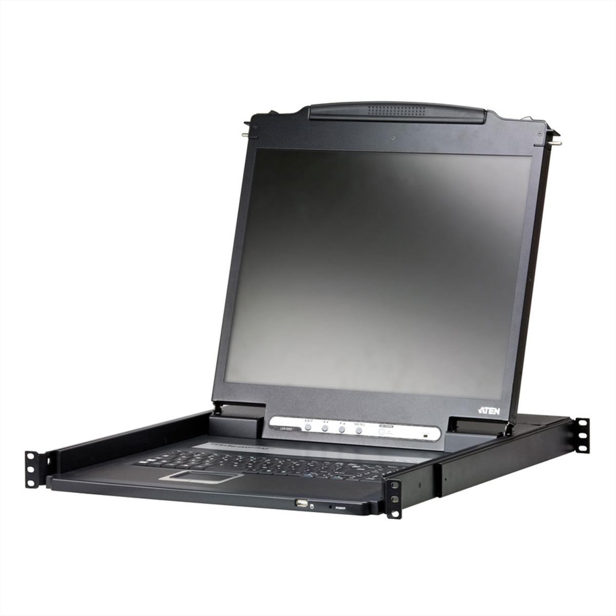 Aten CL3000N CH Leichte Single Rail 19"-LCD Konsole (PS/2-USB, VGA) CH-Layout, KVM Switch, Schwarz