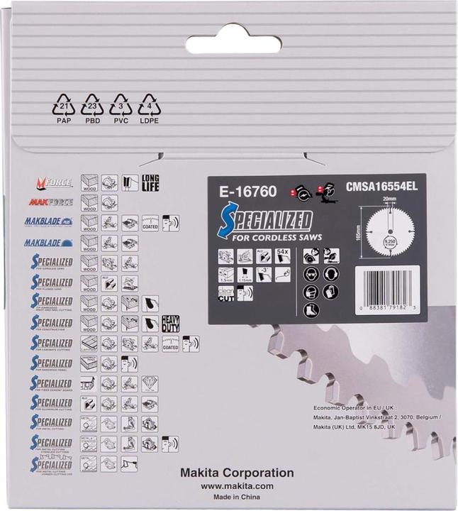 Productafbeelding Makita E-16760 EFFICUT zaagblad 165x20x54