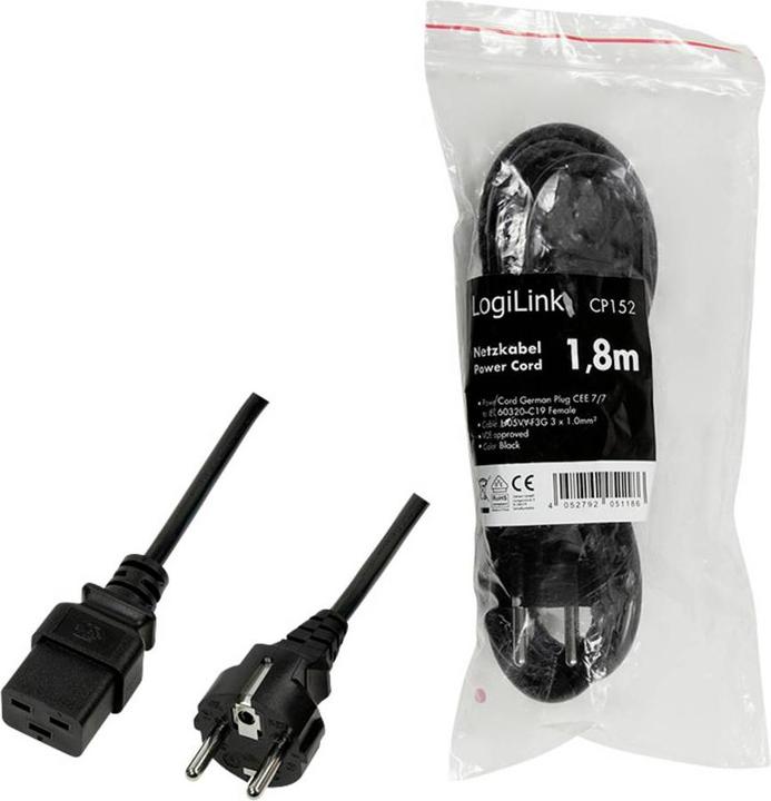 Image du produit LogiLink Cordon d'alimentation CEE 7/7-IEC C19 noir 1.80m (1.80 m)