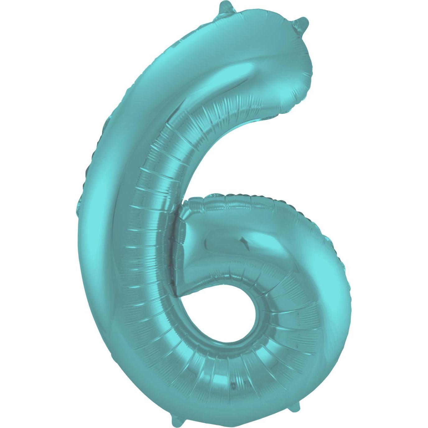Folat Folienballon Nummer 6 Pastell Aqua Metallic Matt -