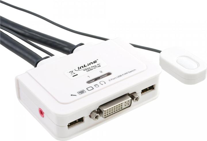 Actual product image InLine KVM Switch 2-way DVI-D USB with audio and integrated cable sets 0.9m white