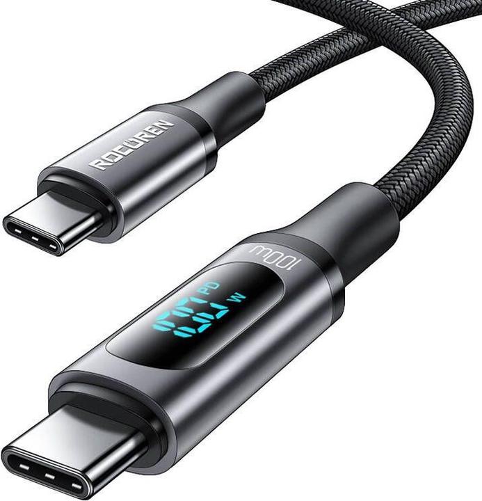 Actual product image Rocoren Fast Charging cable Digital USB-C to USB-C, PD, 1m (grey) (1 m, USB 3.2 Gen 2, 100 W)