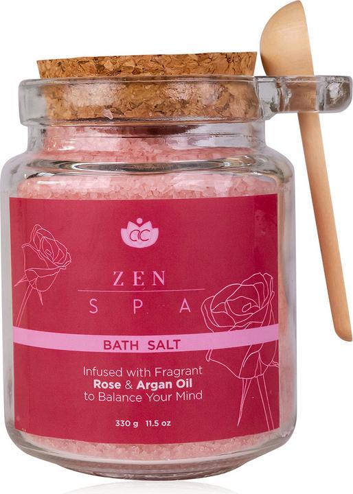 Accentra ZEN SPA badzout in glas incl. houten lepel, 330g, verrijkt met roos en arganolie, geur: Rose & A