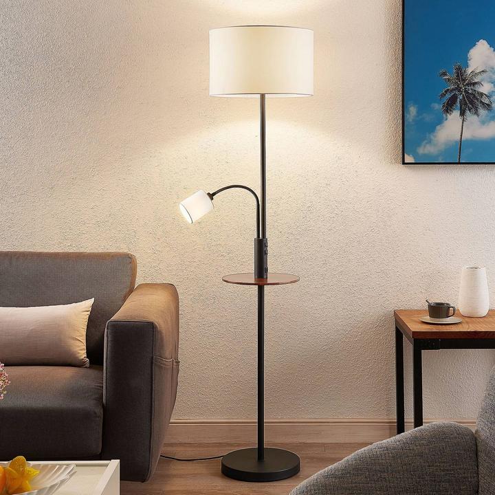 Actual product image Lindby Aovan floor lamp with shelf and USB, black (E14, E27)