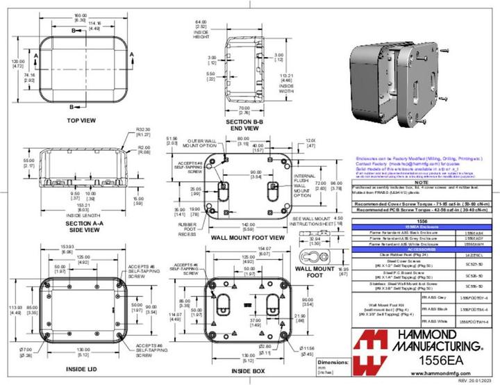 Actual product image Hammond 1556EAWH Universal enclosure 160 x 120 x 70 ABS plastic f (Housing)
