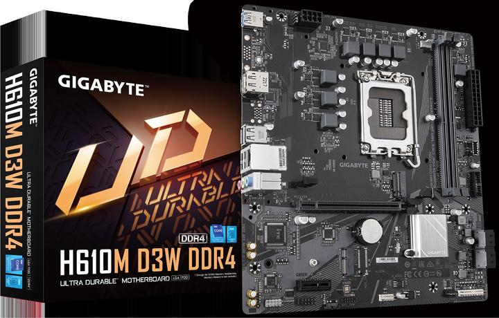 Image du produit Gigabyte H610M D3W DDR4 Carte mère - Compatible avec les processeurs Intel Core de 14e génération, VRM 5+1+1 (LGA 1700, Intel H610 Express, mATX)