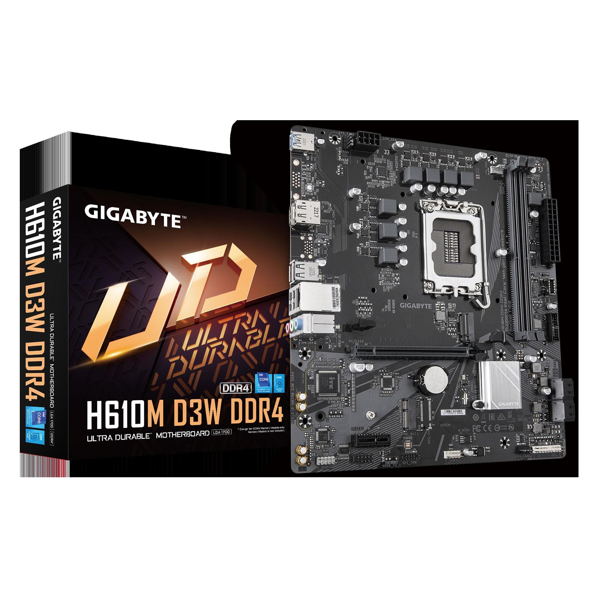 Gigabyte H610M D3W DDR4 Mainboard - Unterstützt 14. Gen. Intel Core CPUs, 5+1+1 Phasen VRM, bis zu 3