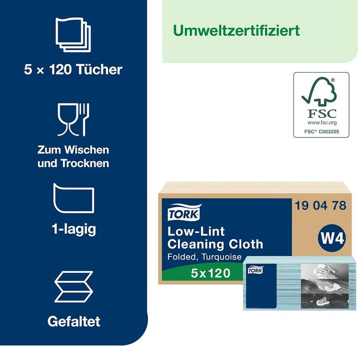 Produktbild Tork Reinigungstuch 190478 Türkis (5x)