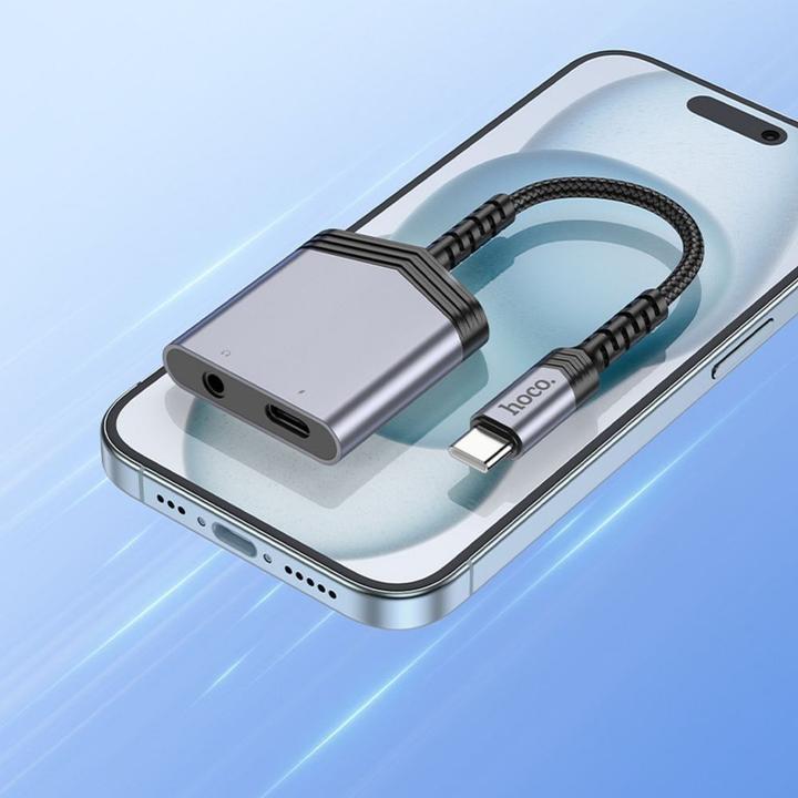 Actual product image Hoco Cable adapter AUX 2in1 Type C to Type C / Jack 3,5 mm 27W LS39 metal gray (USB Type C)