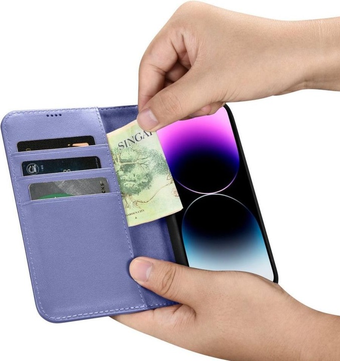 Produktbild iCarer Wallet Case 2 in1 Hülle iPhone 14 Pro max. Leder Flipcover AntiRFID hellviolett (WMI14220728- (Apple iPhone 14 Pro Max)