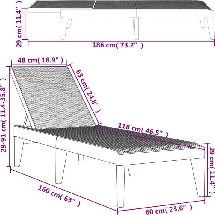 Image du produit VidaXL Sonnenliege Anthrazit 186x60x29 cm PP,Farbe: Anthrazit (186 cm)