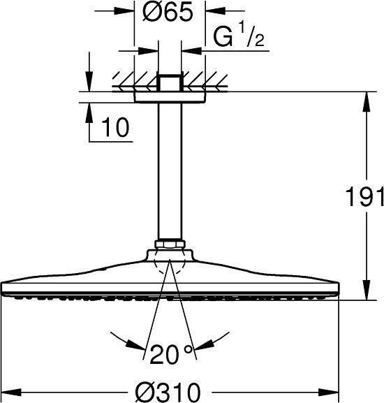 Produktbild Grohe Kopfbrauseset RAINSHOWER MONO 310 mit Deckenauslass 142mm phantom black (7.50 l/min)