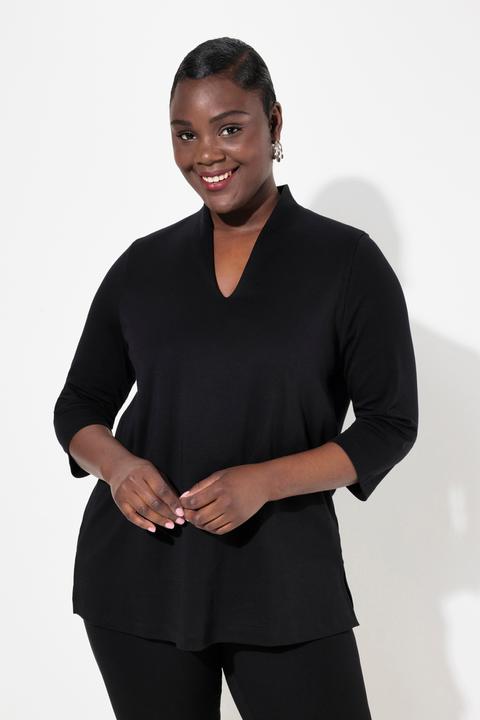 Image du produit Ulla Popken T-shirt à manches 3/4 et col calice en coton Pima, ligne en A (46, 48)