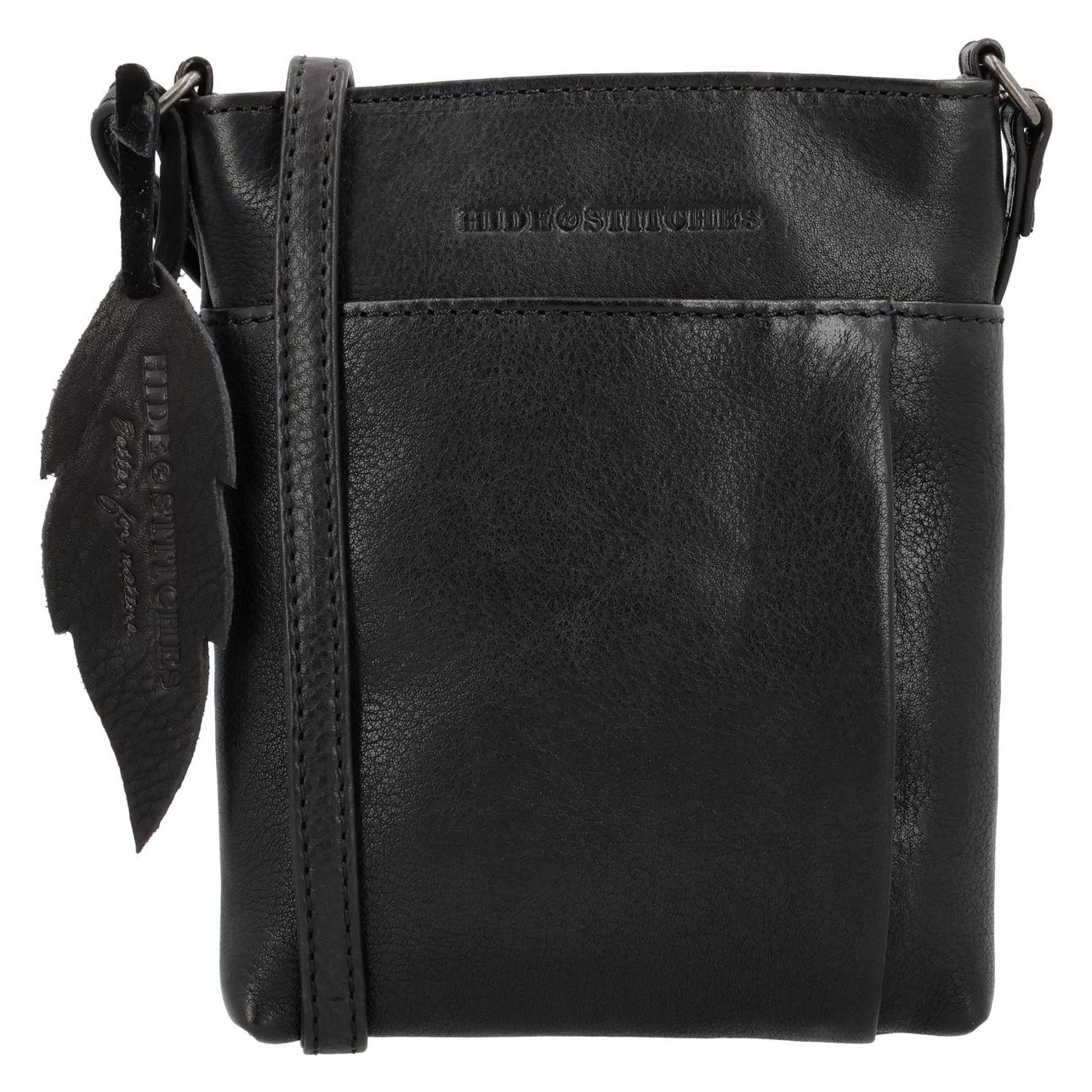 Hide & Stitches, Vrouwen, Handtas, Earth Schoudertas - Crossbody - Ritssluiting - Schouderband - Leer -, Zwart