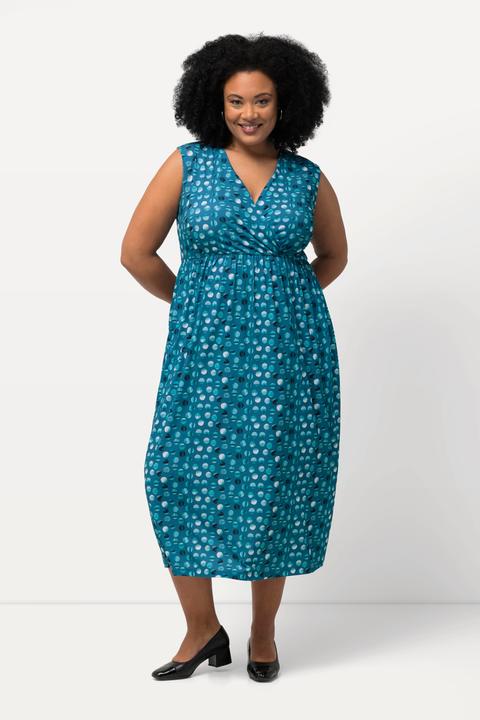 Produktbild Ulla Popken Jerseykleid, Punkte, A-Linie, V-Ausschnitt, ärmellos (58)