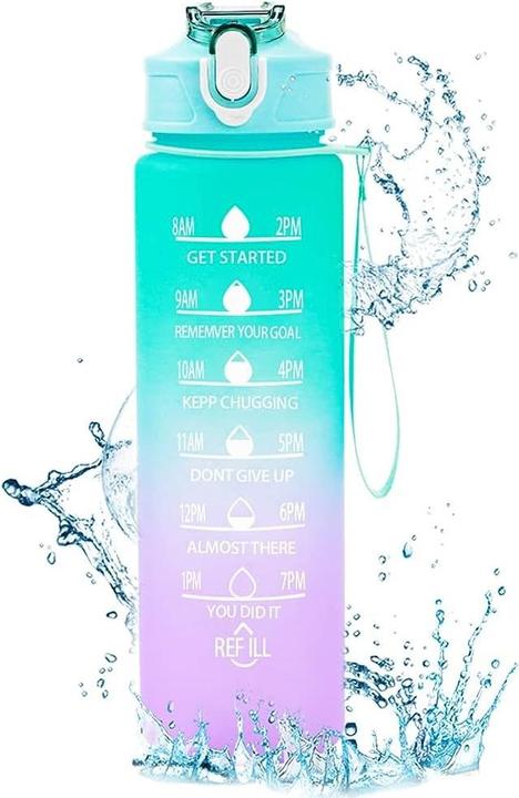 Produktbild ASMI Trinkflasche mit Strohhalm und Zeitmarkierung 650 ml - FLASCHE IST FALSCH BEDRUCKT (900ML)